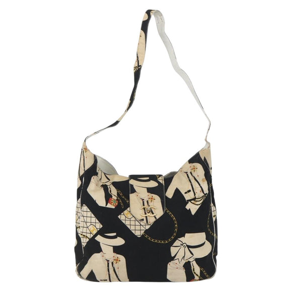 CHANEL Shoulder Bag Canvas Black Gold CC Auth 156515