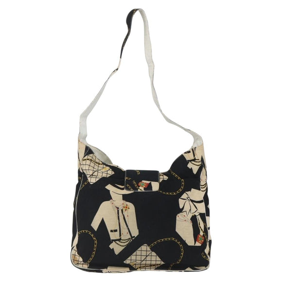 CHANEL Shoulder Bag Canvas Black Gold CC Auth 156515