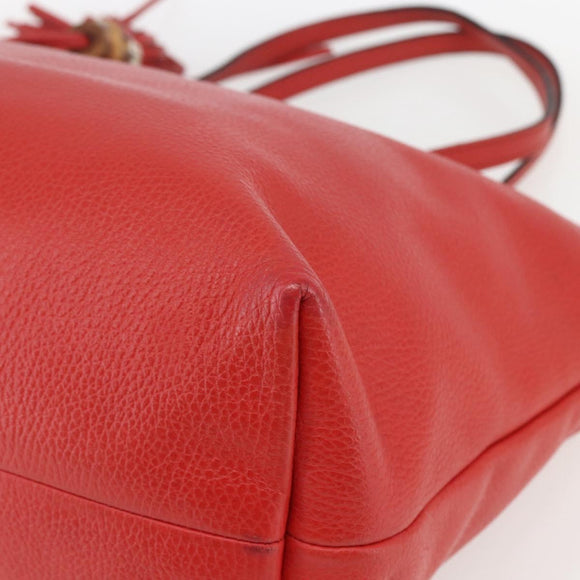 GUCCI Bamboo Indy Tote Bag Leather Outlet Red Gold 354665 Auth 156606
