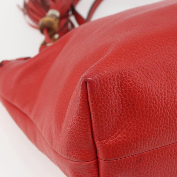 GUCCI Bamboo Indy Tote Bag Leather Outlet Red Gold 354665 Auth 156606
