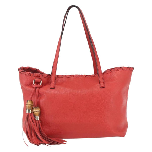 GUCCI Bamboo Indy Tote Bag Leather Outlet Red Gold 354665 Auth 156606