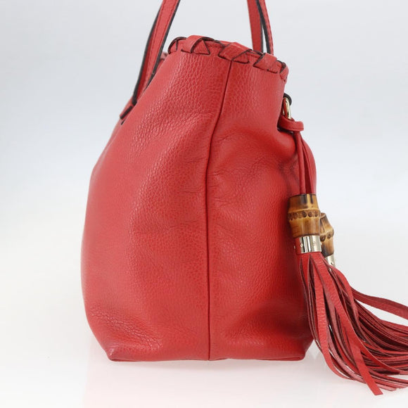 GUCCI Bamboo Indy Tote Bag Leather Outlet Red Gold 354665 Auth 156606