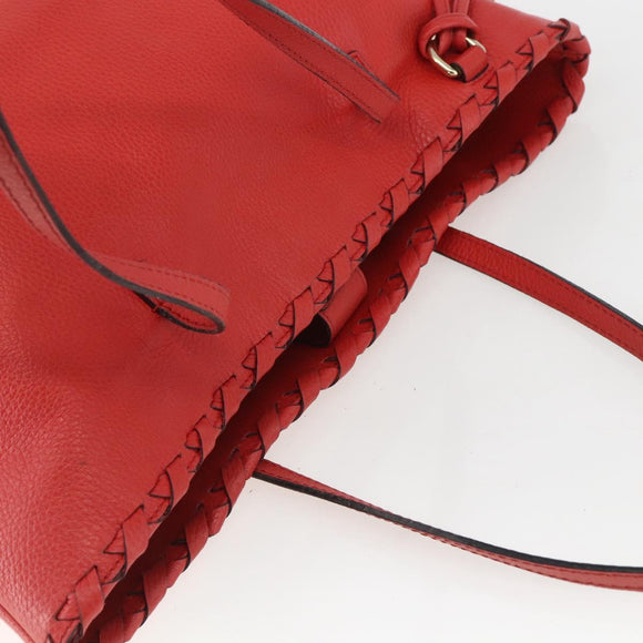 GUCCI Bamboo Indy Tote Bag Leather Outlet Red Gold 354665 Auth 156606