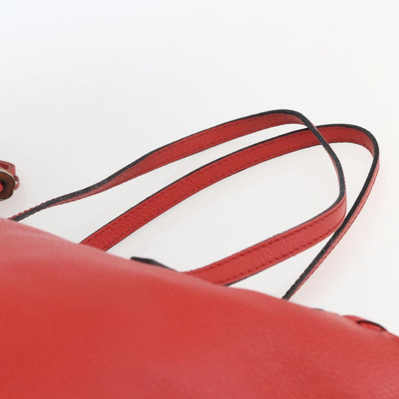 GUCCI Bamboo Indy Tote Bag Leather Outlet Red Gold 354665 Auth 156606
