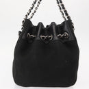 CHANEL Matelasse Chain Shoulder Bag Canvas Black Silver CC Auth 156626V-4