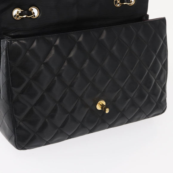 CHANEL Matelasse 30 Chain Shoulder Bag Lamb Skin Black Gold CC Auth 156627SAV