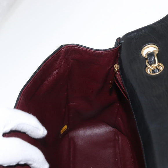 CHANEL Matelasse 30 Chain Shoulder Bag Lamb Skin Black Gold CC Auth 156627SAV