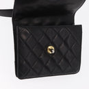 CHANEL Matelasse Waist bag Lamb Skin Black Gold CC Auth 156628V-13