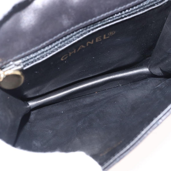 CHANEL Matelasse Waist bag Lamb Skin Black Gold CC Auth 156628V