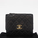 CHANEL Matelasse Waist bag Lamb Skin Black Gold CC Auth 156628V-24