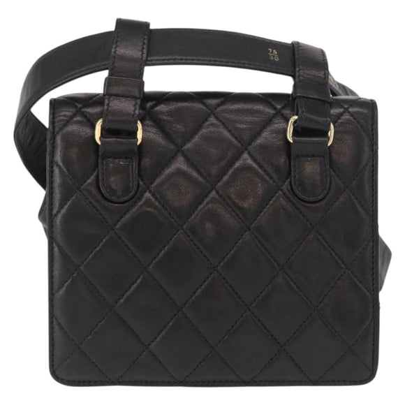 CHANEL Matelasse Waist bag Lamb Skin Black Gold CC Auth 156628V