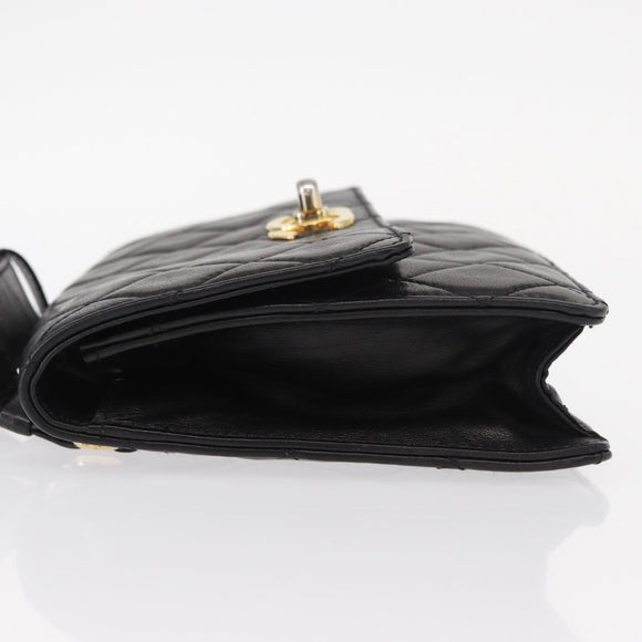 CHANEL Matelasse Waist bag Lamb Skin Black Gold CC Auth 156628V