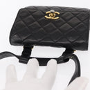 CHANEL Matelasse Waist bag Lamb Skin Black Gold CC Auth 156628V-6