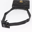 CHANEL Matelasse Waist bag Lamb Skin Black Gold CC Auth 156628V-7