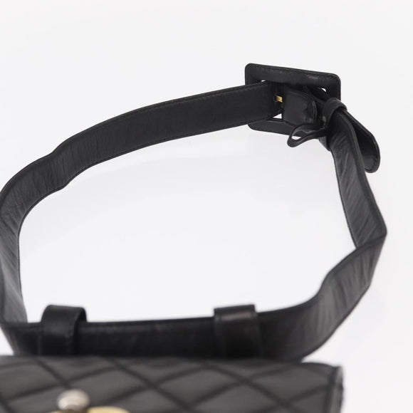 CHANEL Matelasse Waist bag Lamb Skin Black Gold CC Auth 156628V