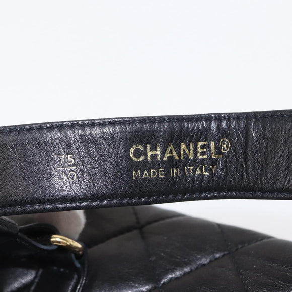 CHANEL Matelasse Waist bag Lamb Skin Black Gold CC Auth 156628V