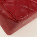 CHANEL Mini Matelasse 17 Hand Bag Lamb Skin Red Gold CC Auth 156630-10