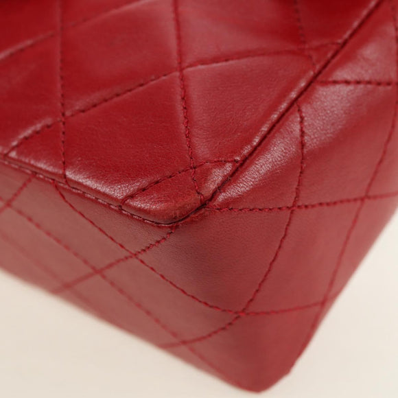 CHANEL Mini Matelasse 17 Hand Bag Lamb Skin Red Gold CC Auth 156630
