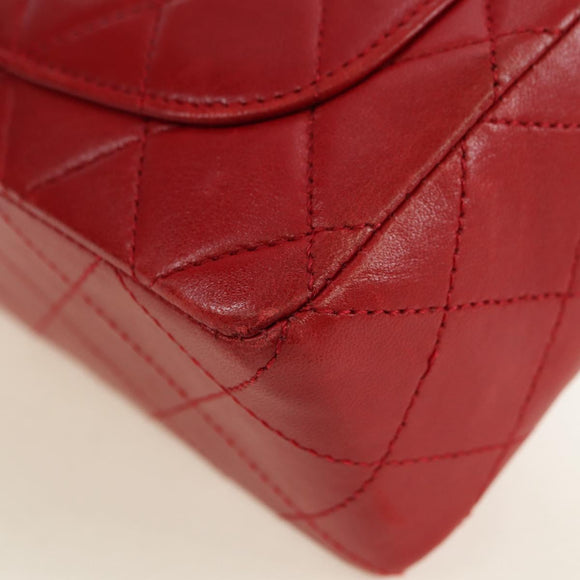 CHANEL Mini Matelasse 17 Hand Bag Lamb Skin Red Gold CC Auth 156630