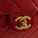 CHANEL Mini Matelasse 17 Hand Bag Lamb Skin Red Gold CC Auth 156630-14