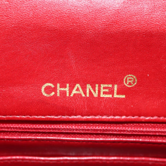CHANEL Mini Matelasse 17 Hand Bag Lamb Skin Red Gold CC Auth 156630