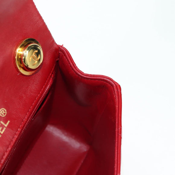 CHANEL Mini Matelasse 17 Hand Bag Lamb Skin Red Gold CC Auth 156630
