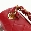 CHANEL Mini Matelasse 17 Hand Bag Lamb Skin Red Gold CC Auth 156630-26