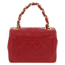 CHANEL Mini Matelasse 17 Hand Bag Lamb Skin Red Gold CC Auth 156630-3