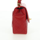 CHANEL Mini Matelasse 17 Hand Bag Lamb Skin Red Gold CC Auth 156630-5