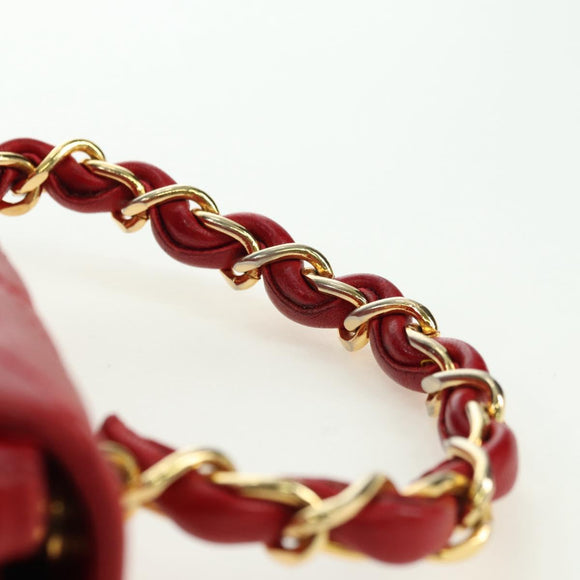 CHANEL Mini Matelasse 17 Hand Bag Lamb Skin Red Gold CC Auth 156630