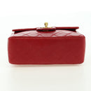 CHANEL Mini Matelasse 17 Hand Bag Lamb Skin Red Gold CC Auth 156630-9