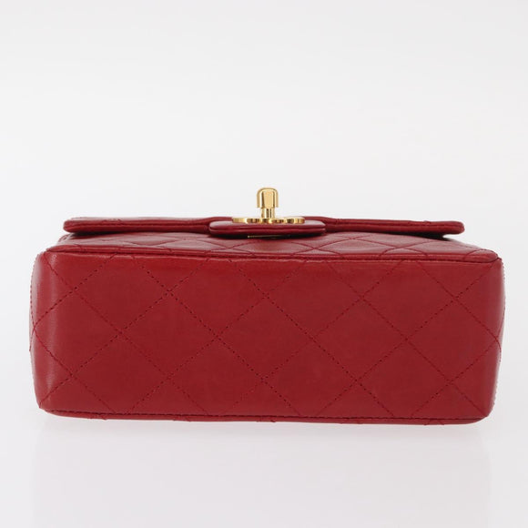 CHANEL Mini Matelasse 17 Hand Bag Lamb Skin Red Gold CC Auth 156630SAV