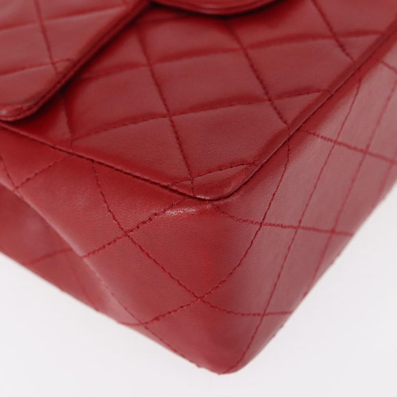 CHANEL Mini Matelasse 17 Hand Bag Lamb Skin Red Gold CC Auth 156630SAV