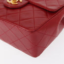 CHANEL Mini Matelasse 17 Hand Bag Lamb Skin Red Gold CC Auth 156630SAV-13