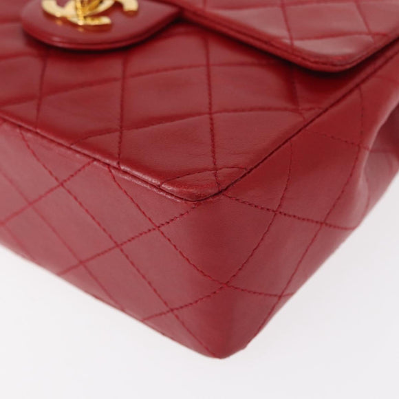 CHANEL Mini Matelasse 17 Hand Bag Lamb Skin Red Gold CC Auth 156630SAV