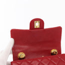 CHANEL Mini Matelasse 17 Hand Bag Lamb Skin Red Gold CC Auth 156630SAV-17