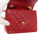 CHANEL Mini Matelasse 17 Hand Bag Lamb Skin Red Gold CC Auth 156630SAV-18