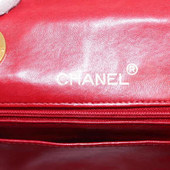 CHANEL Mini Matelasse 17 Hand Bag Lamb Skin Red Gold CC Auth 156630SAV