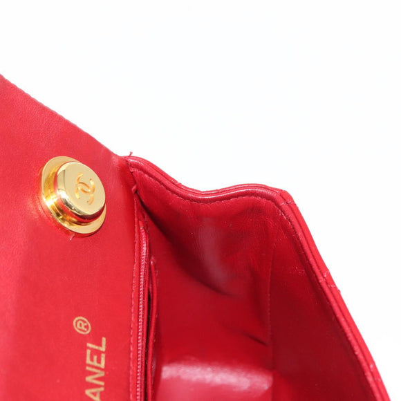 CHANEL Mini Matelasse 17 Hand Bag Lamb Skin Red Gold CC Auth 156630SAV