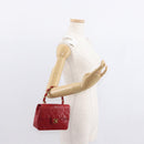 CHANEL Mini Matelasse 17 Hand Bag Lamb Skin Red Gold CC Auth 156630SAV-27