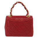 CHANEL Mini Matelasse 17 Hand Bag Lamb Skin Red Gold CC Auth 156630SAV-3