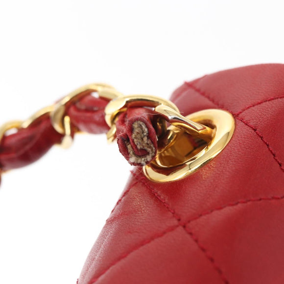 CHANEL Mini Matelasse 17 Hand Bag Lamb Skin Red Gold CC Auth 156630SAV