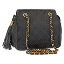 CHANEL Matelasse Chain Shoulder Bag Satin Gray Gold CC Auth 156631V-1