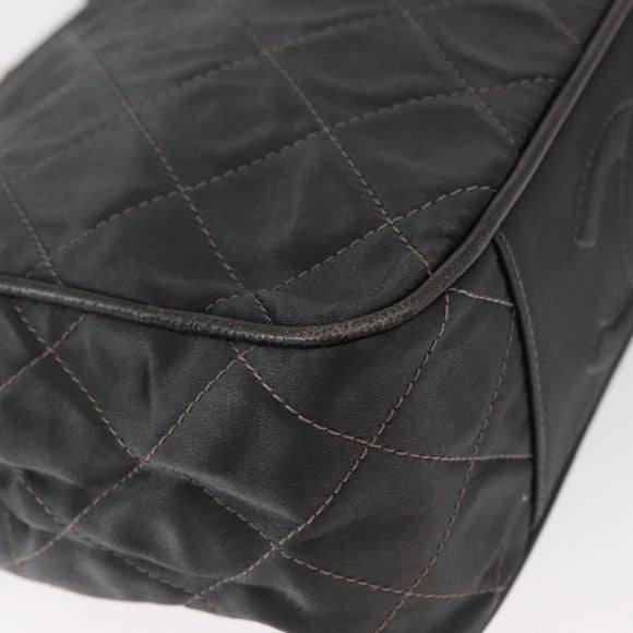 CHANEL Matelasse Chain Shoulder Bag Satin Gray Gold CC Auth 156631V