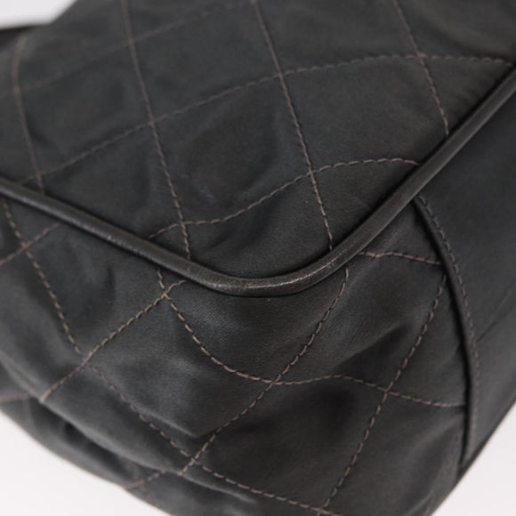 CHANEL Matelasse Chain Shoulder Bag Satin Gray Gold CC Auth 156631V