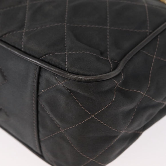 CHANEL Matelasse Chain Shoulder Bag Satin Gray Gold CC Auth 156631V