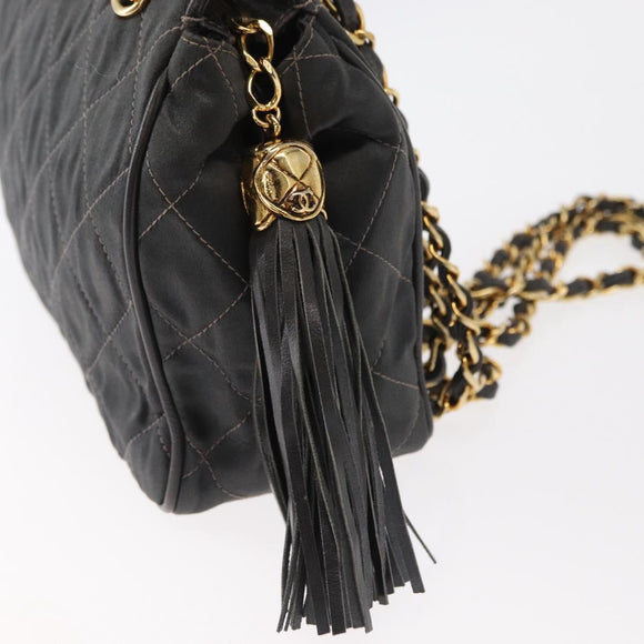 CHANEL Matelasse Chain Shoulder Bag Satin Gray Gold CC Auth 156631V