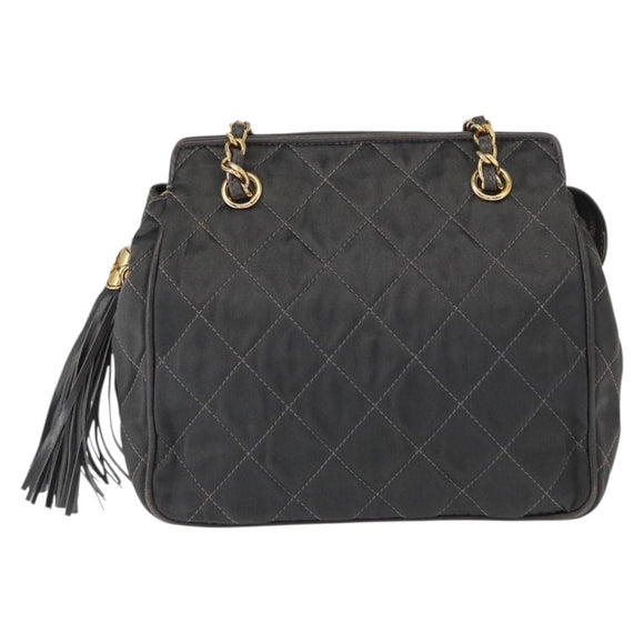 CHANEL Matelasse Chain Shoulder Bag Satin Gray Gold CC Auth 156631V