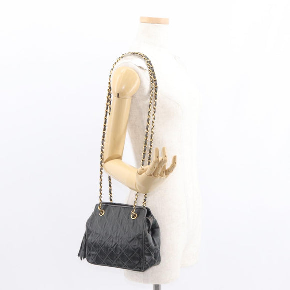 CHANEL Matelasse Chain Shoulder Bag Satin Gray Gold CC Auth 156631V