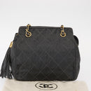CHANEL Matelasse Chain Shoulder Bag Satin Gray Gold CC Auth 156631V-23